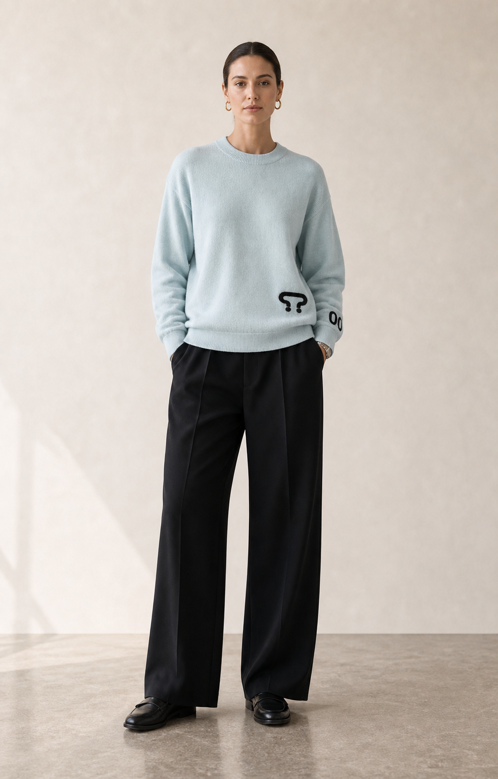 Relaxed fit knitted crew neck sweater